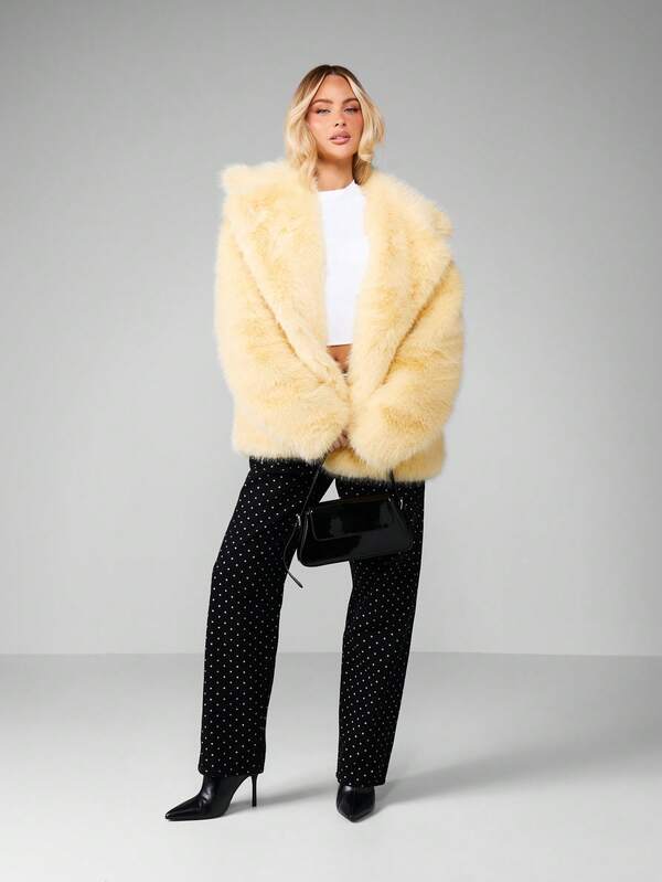 Missguided MISSGUIDED Cream Faux Fur Open Front Coat