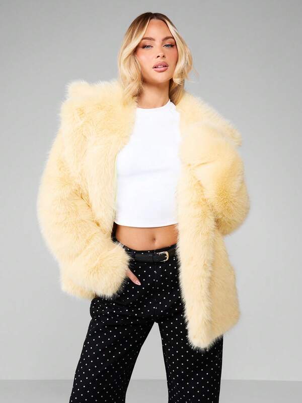 missguided MISSGUIDED Cream Faux Fur Open Front Coat