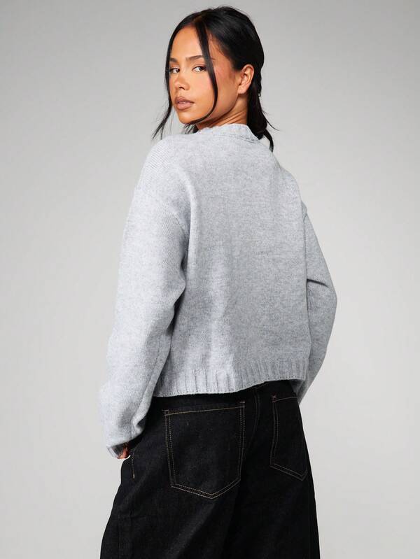 Missguided MISSGUIDED Crew Neck Button Front Cardigan