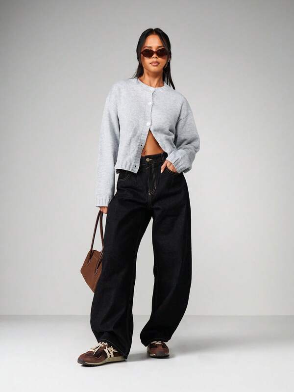 Missguided MISSGUIDED Crew Neck Button Front Cardigan