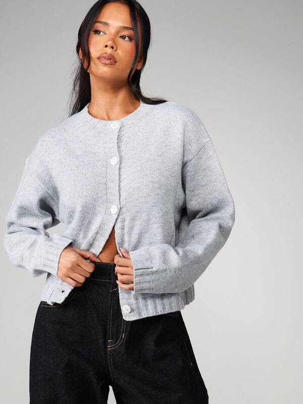 Missguided MISSGUIDED Crew Neck Button Front Cardigan