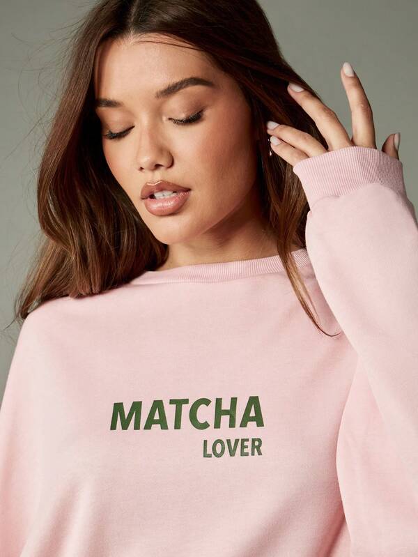 Missguided MISSGUIDED Crew Neck Graphic Sweatshirt With Matcha Text Print