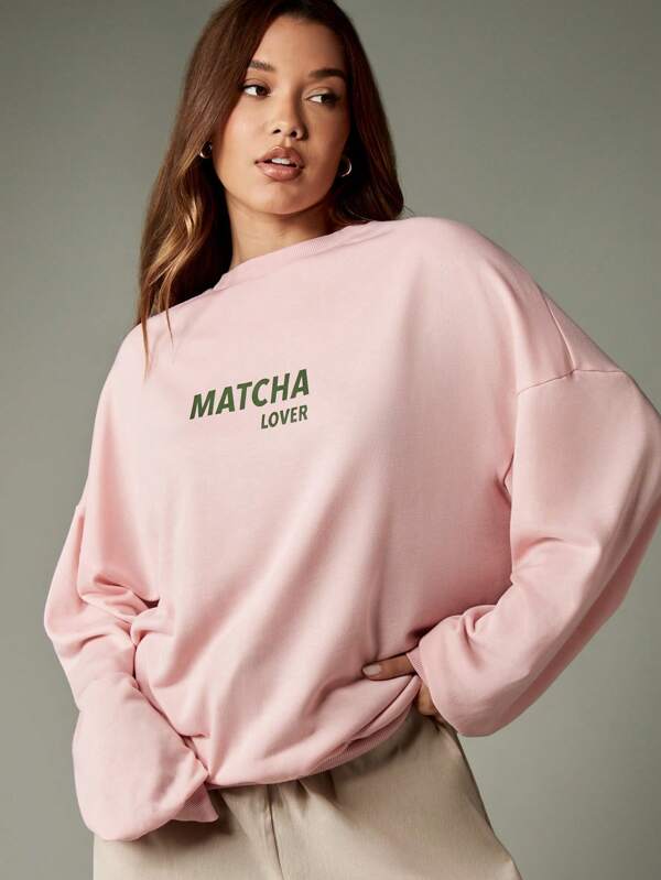 missguided MISSGUIDED Crew Neck Graphic Sweatshirt With Matcha Text Print