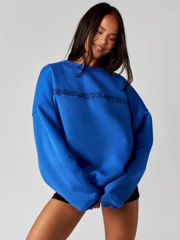 Missguided MISSGUIDED Crew Neck Oversized Sweatshirt With Athletic Print For Winter Layering Cozy Casual Comfort And Style