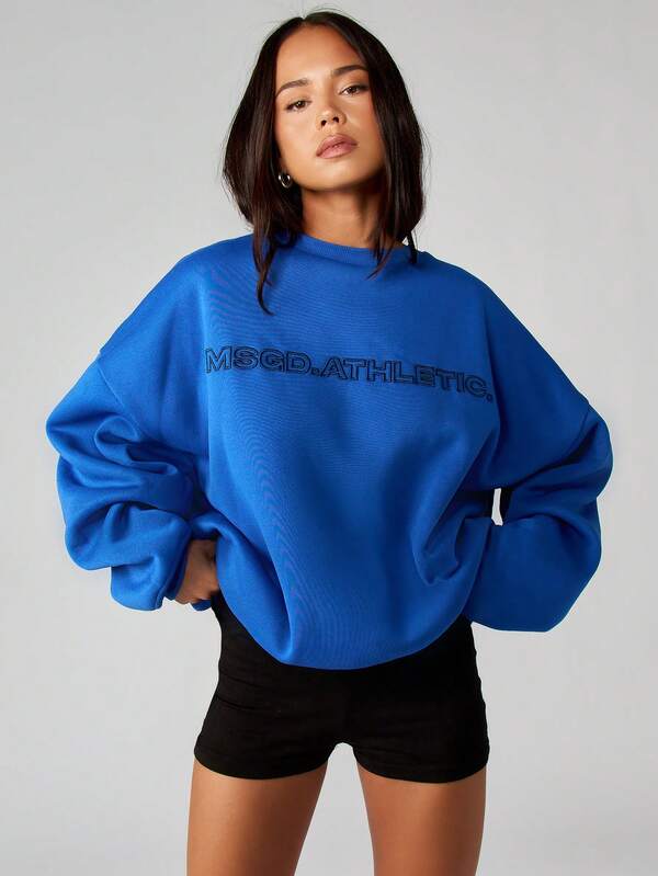 missguided MISSGUIDED Crew Neck Oversized Sweatshirt With Athletic Print For Winter Layering Cozy Casual Comfort And Style