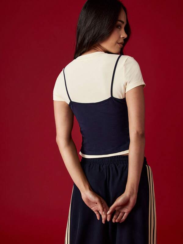 Missguided MISSGUIDED Crew Neck Short Sleeve T-Shirt With Cami Layer