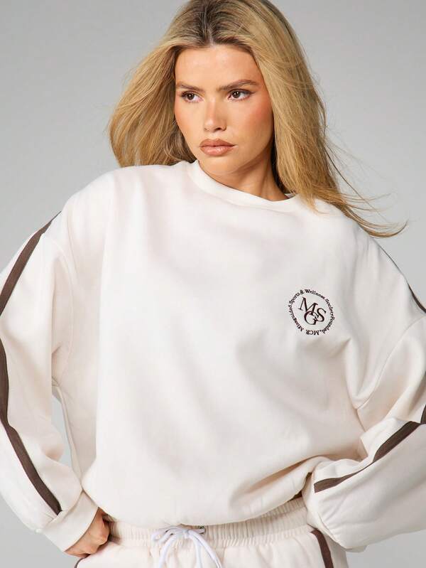 missguided MISSGUIDED Crew Neck Sweatshirt With Brown Contrast Detail