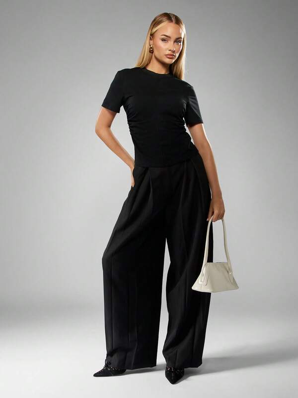 Missguided MISSGUIDED Crew Neck Top With Side Ruching Detail