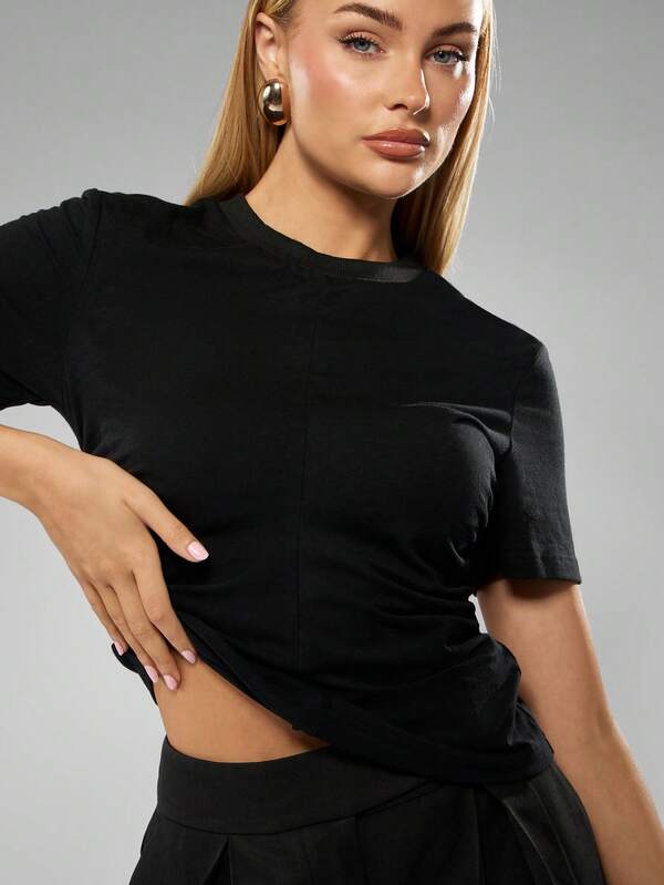 Missguided MISSGUIDED Crew Neck Top With Side Ruching Detail