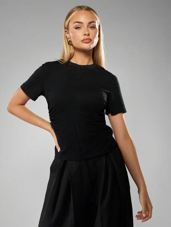 missguided MISSGUIDED Crew Neck Top With Side Ruching Detail