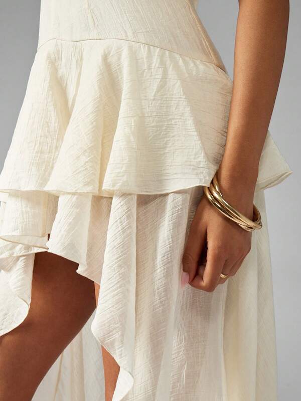 Missguided MISSGUIDED Crinkle Chiffon Mid-Axi Dress With Fitted Waist And Puff Sleeves Cute Sundress