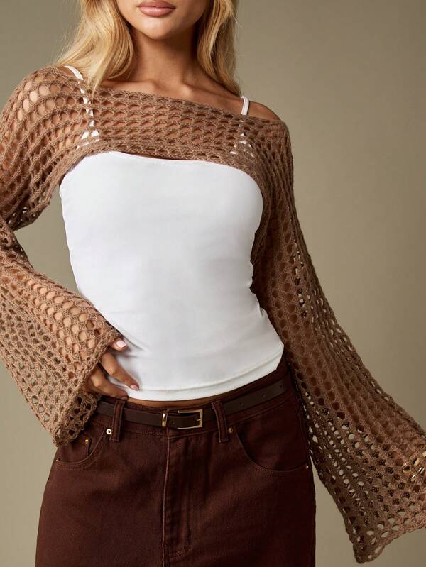 Missguided MISSGUIDED Crochet Bell Sleeve Fishnet Bolero With Flared Sleeves