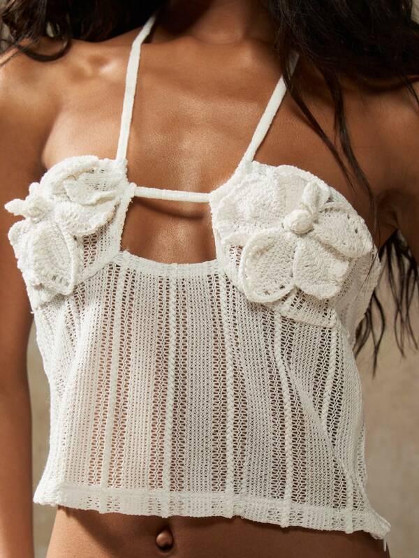 Missguided MISSGUIDED Crochet Crop Bandeau Bustier Corset Strapless White Top