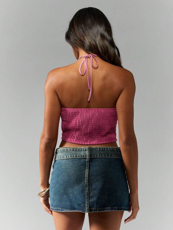 Missguided MISSGUIDED Crochet Halter Neck Crop Top With Tie Back Women Tops