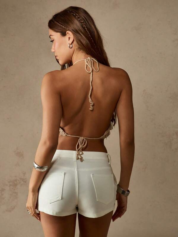 Missguided MISSGUIDED Crochet Halter Top With Shell Embellishments