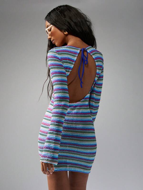 Missguided MISSGUIDED Crochet Knit Bodycon Long Sleeve Mini Dresses