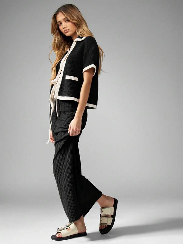 Missguided MISSGUIDED Crochet Knit Button Front Two Piece Maxi Skirt Set