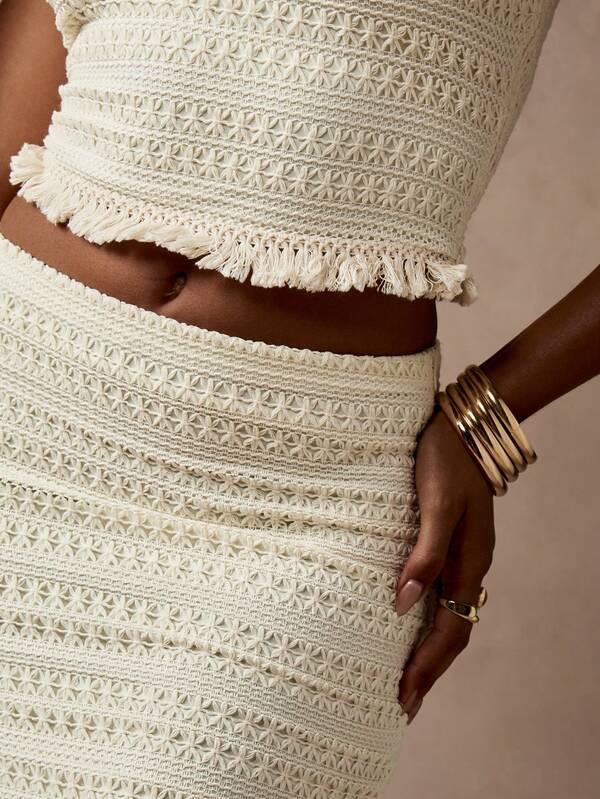 Missguided MISSGUIDED Crochet Knit Crop Top High Waist Maxi Skirt Two-Piece Outfit