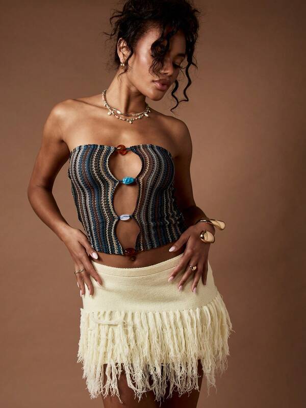 Missguided MISSGUIDED Crochet Knit Cut Out Crop Strapless Tube Top Women Tops