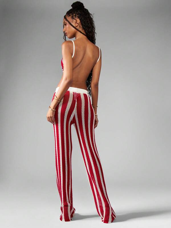 Missguided MISSGUIDED Crochet Knit Striped Wide Leg Co-Ord Set