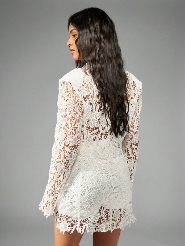 Missguided MISSGUIDED Crochet Lace Blazer Short Set Two-Piece Outfits