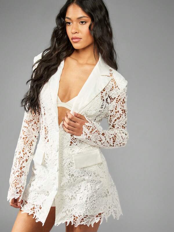 Missguided MISSGUIDED Crochet Lace Blazer Short Set Two-Piece Outfits