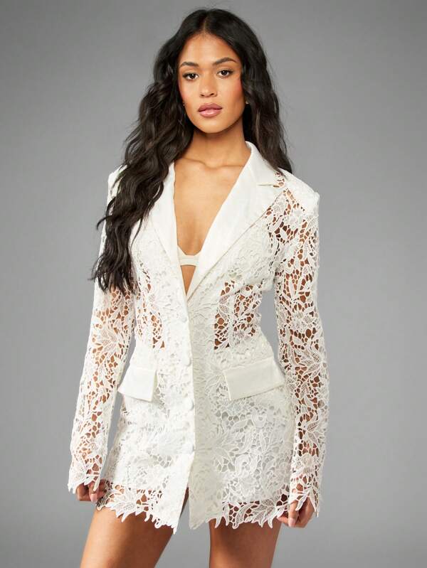 missguided MISSGUIDED Crochet Lace Blazer Short Set Two-Piece Outfits