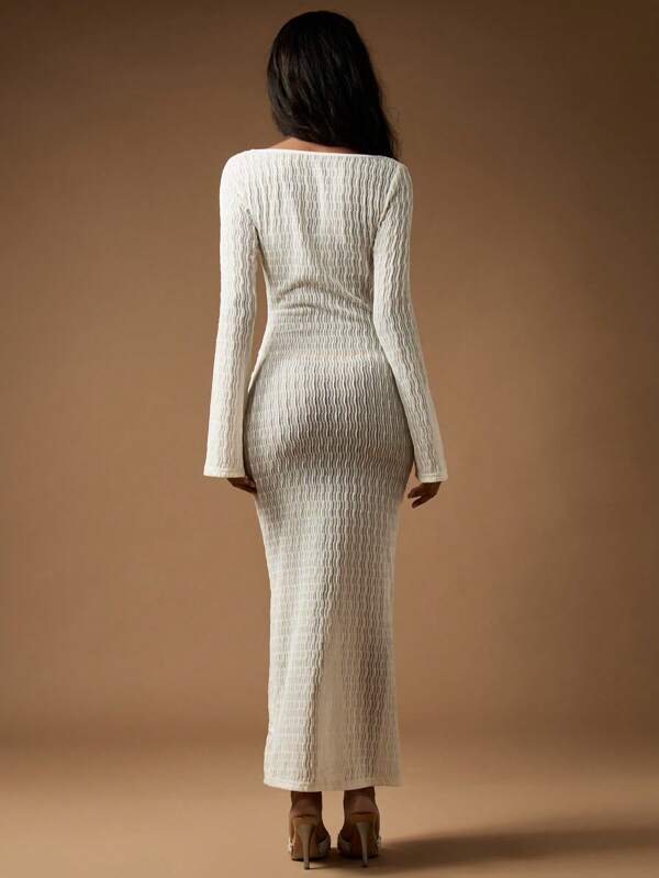 Missguided MISSGUIDED Crochet Long Sleeve Bodycon Maxi Dress With Brooch