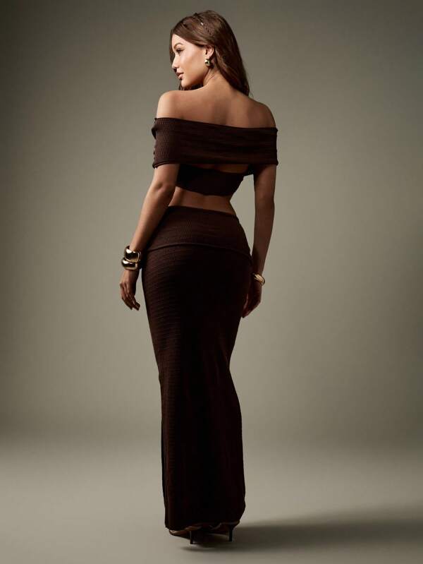 Missguided MISSGUIDED Crochet Off Shoulder Top And Maxi Skirt With Ring Detail