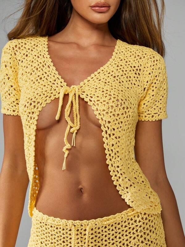 Missguided MISSGUIDED Crochet Tie Front Cardigan With Scalloped Edges