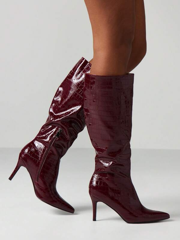 Missguided MISSGUIDED Crocodile Embossed Knee High Boots With Stiletto Heels