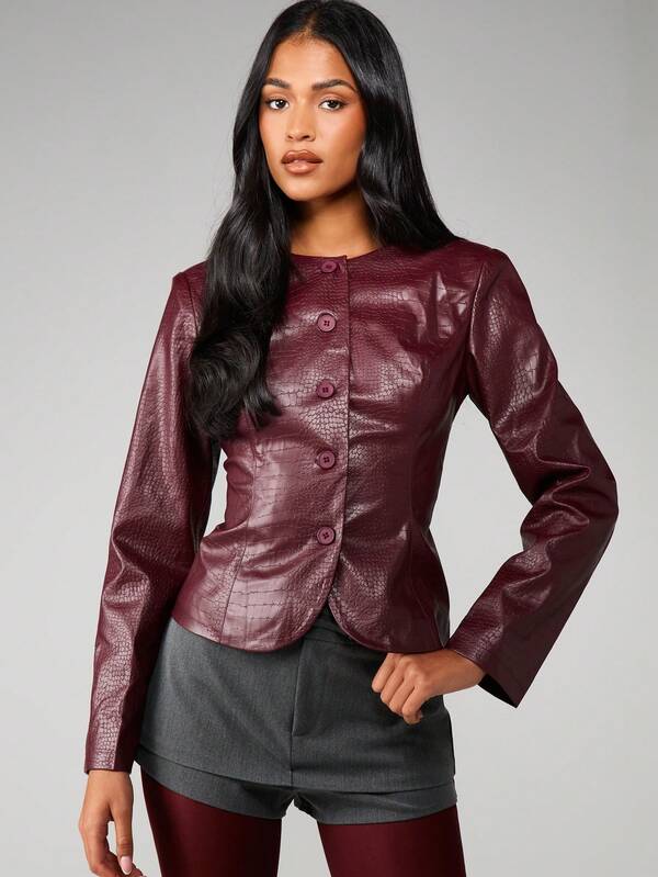 Missguided MISSGUIDED Crocodile Print Button Front Blazer