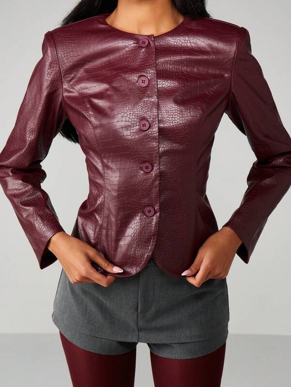 missguided MISSGUIDED Crocodile Print Button Front Blazer