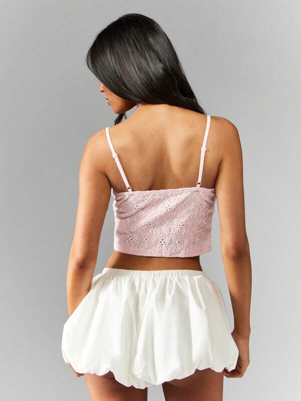 Missguided MISSGUIDED Crop Broderie Anglaise Tie Front Cami Top