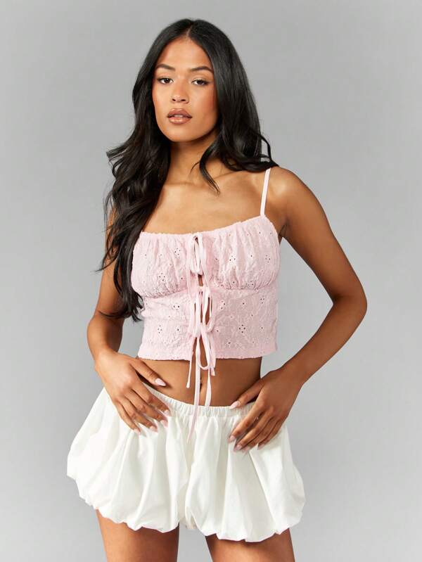 missguided MISSGUIDED Crop Broderie Anglaise Tie Front Cami Top