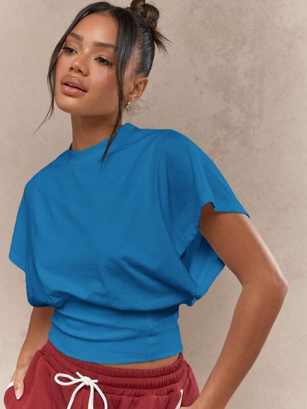 Missguided MISSGUIDED Crop Deep Hem Batwing Short Sleeve T-Shirt