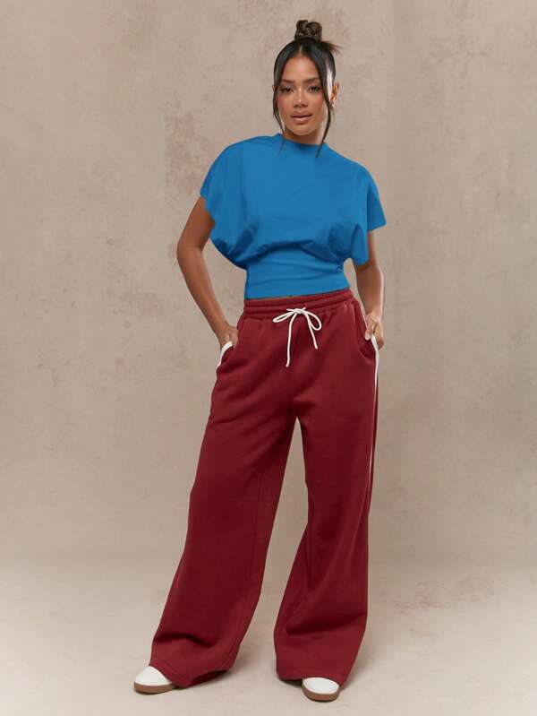 Missguided MISSGUIDED Crop Deep Hem Batwing Short Sleeve T-Shirt