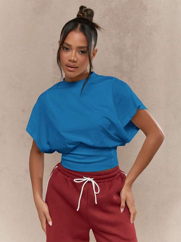 missguided MISSGUIDED Crop Deep Hem Batwing Short Sleeve T-Shirt
