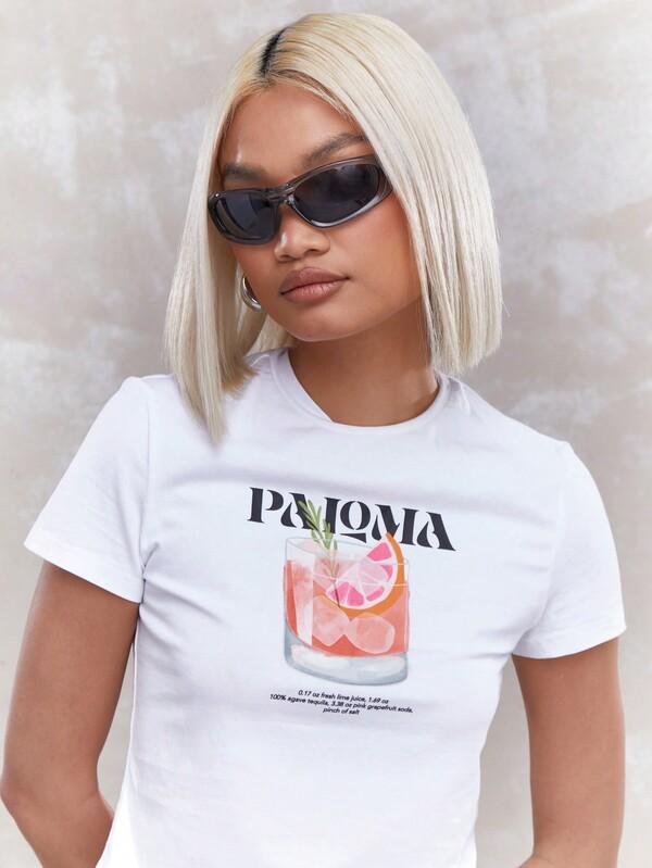 Missguided MISSGUIDED Crop Fitted Baby Tee With Paloma Cocktail Print
