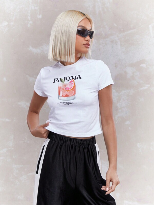 missguided MISSGUIDED Crop Fitted Baby Tee With Paloma Cocktail Print