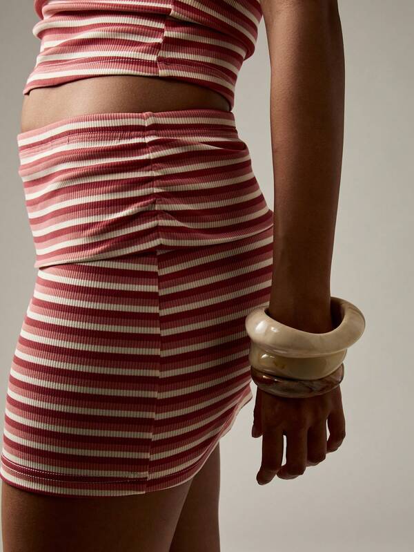 Missguided MISSGUIDED Crop Halter Neck Mini Ribbed Striped Two Piece Outfit