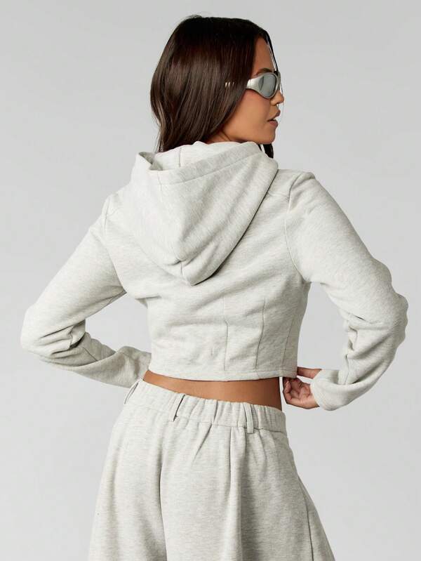 Missguided MISSGUIDED Crop Hoodie With Full Zip And Pocket