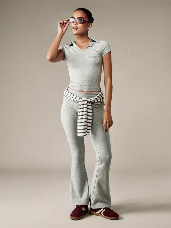 missguided MISSGUIDED Crop Polo Top And Flared Pants Set