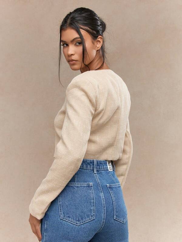 Missguided MISSGUIDED Crop Textured Blazer With Gold Buttons