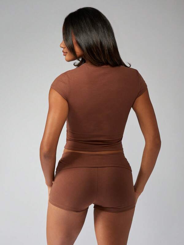 Missguided MISSGUIDED Crop Top Biker Shorts Workout Two Piece Outfit