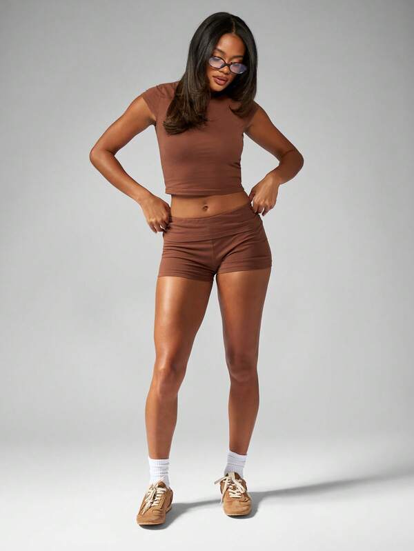 Missguided MISSGUIDED Crop Top Biker Shorts Workout Two Piece Outfit