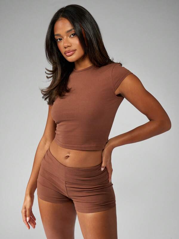 missguided MISSGUIDED Crop Top Biker Shorts Workout Two Piece Outfit