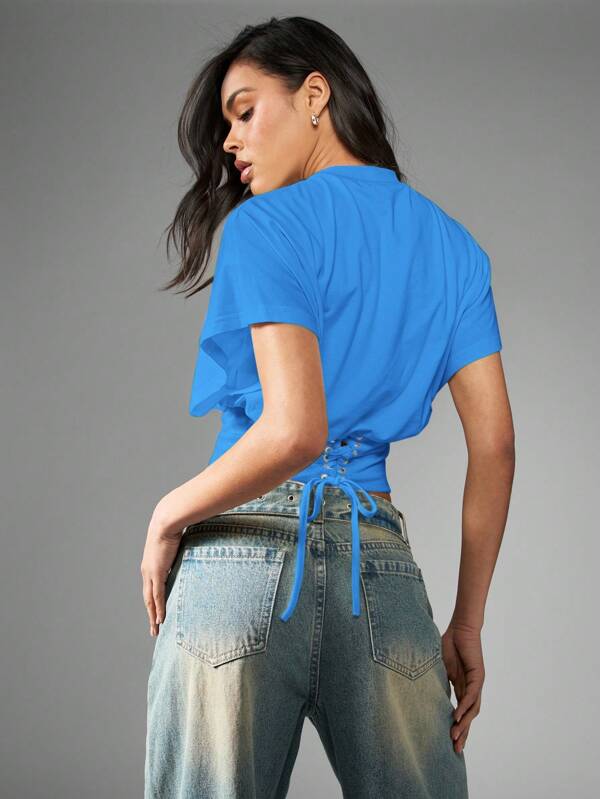 Missguided MISSGUIDED Crop Top T Shirt With Corset Back Lacing