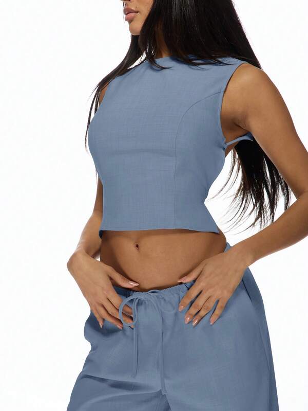 Missguided MISSGUIDED Crop Top Wide Leg Pants Two Piece Set Luxe Feel Backless