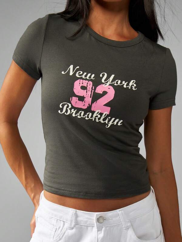 Missguided MISSGUIDED Cropped Baby Tee With Brooklyn Print And Varsity Numbers